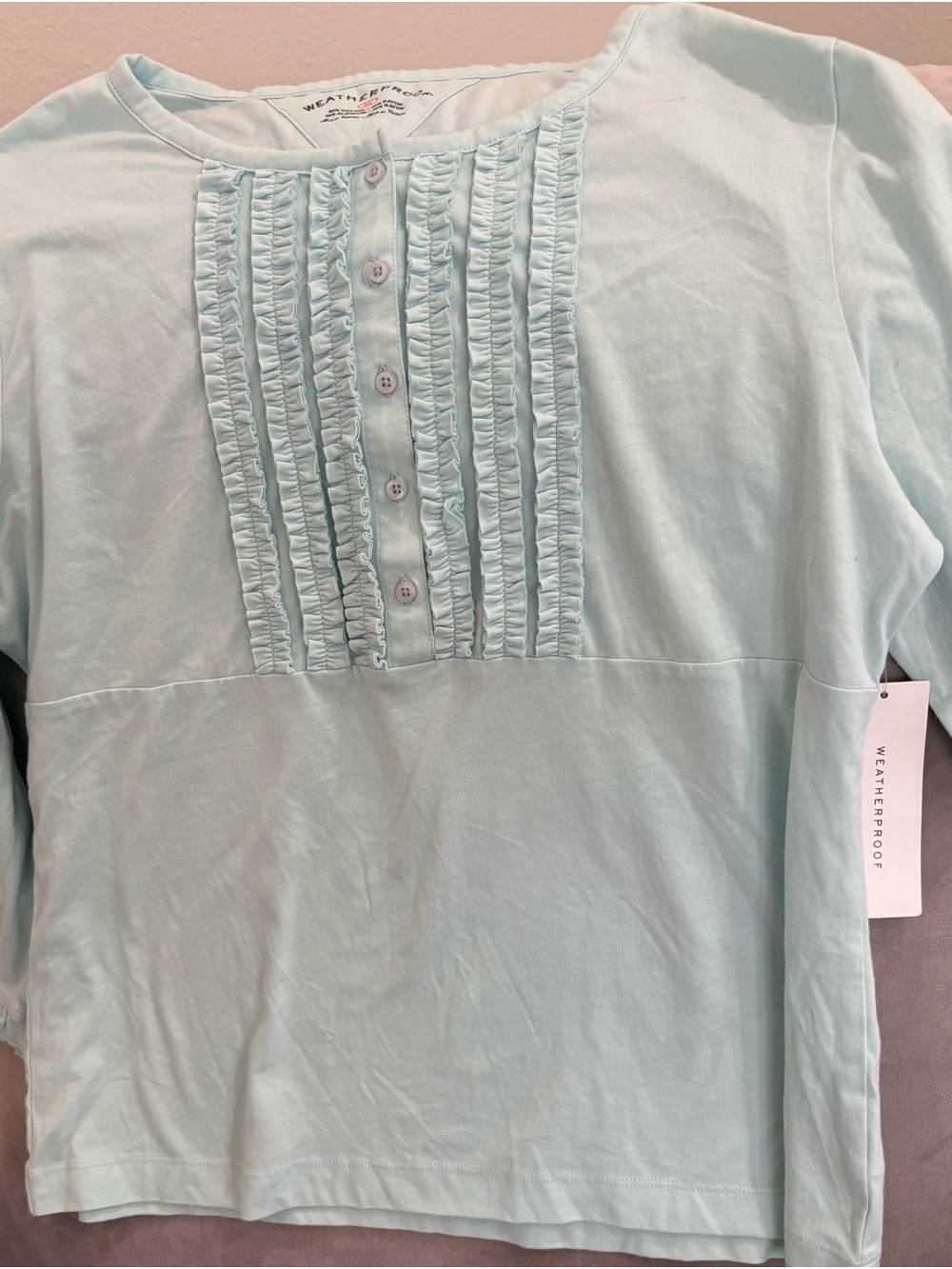 Weatherproof Kids Light Mint Ruffle Henley Long Sleeve Top